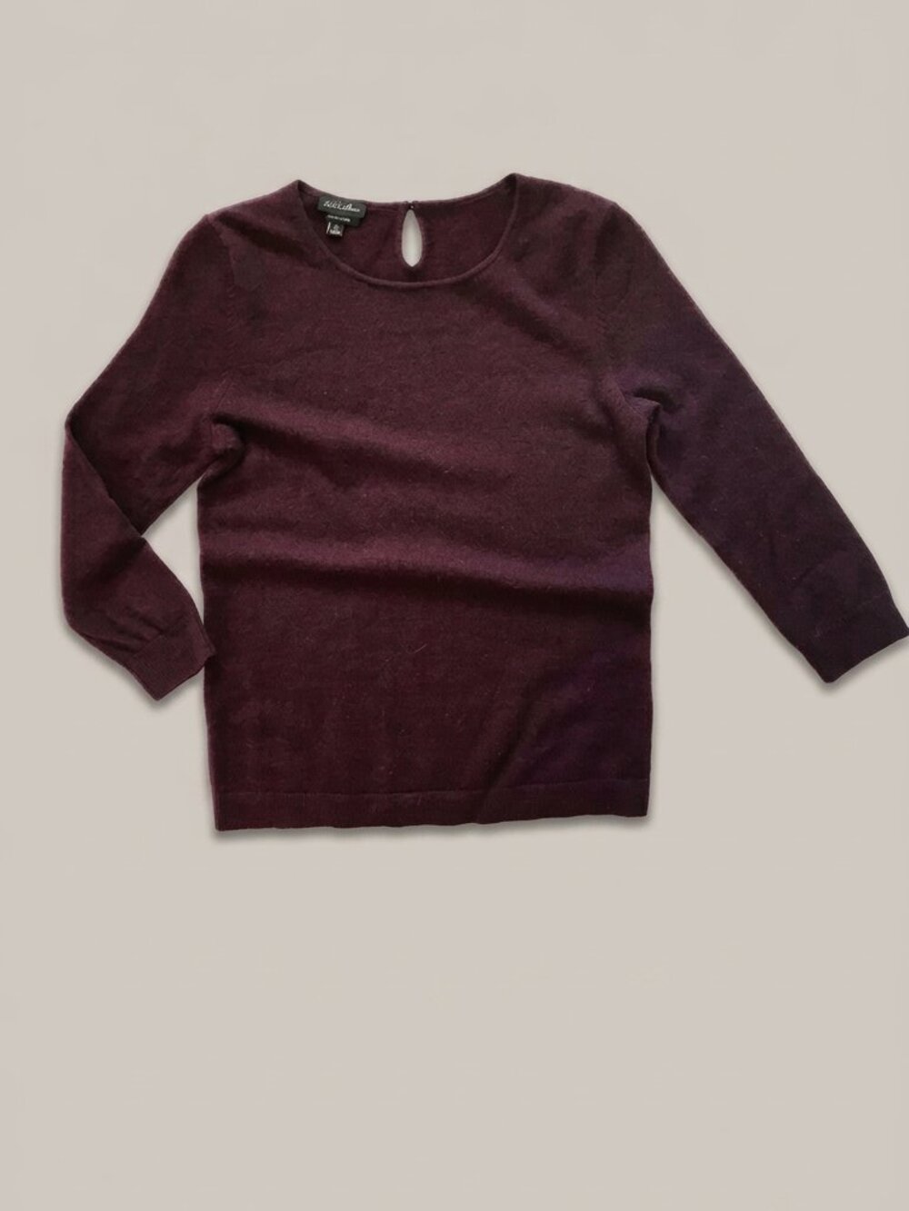 Talbots Cashmere Audrey Keyhole Dark Cherry Burgundy Red Crew Neck Sweater NWOT